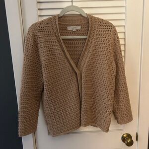 LOFT Women's Beige Open-Knit Cardigan